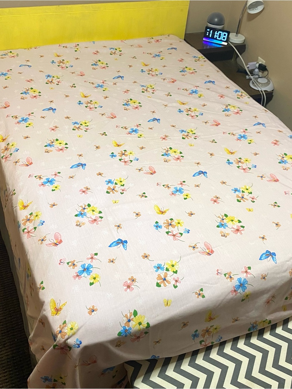 Vintage Thomaston Pink Floral and Butterfly Print Full Size Flat Sheet